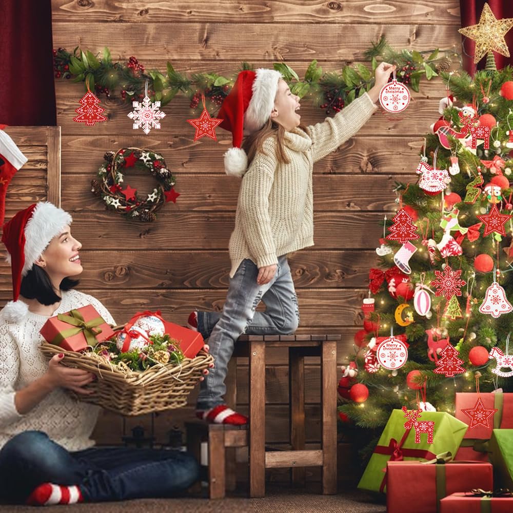 YYDSXK Holzanhänger Weihnachten 48 Stück Rot Weiß