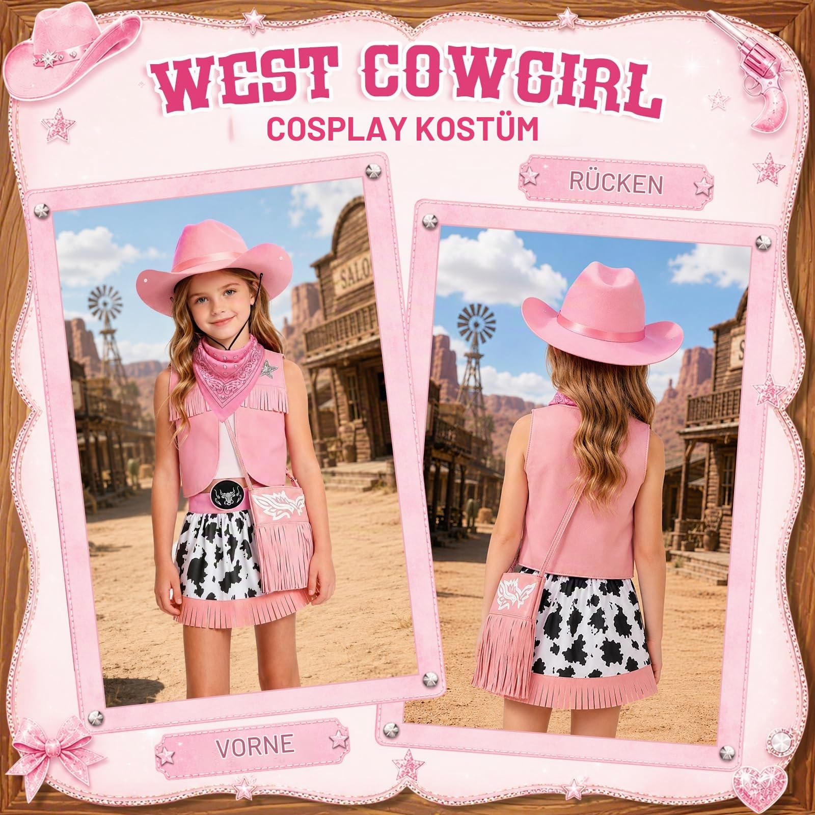 YYDSXK Cowboy Kostüm Kinder Mädchen Weste Gr.130