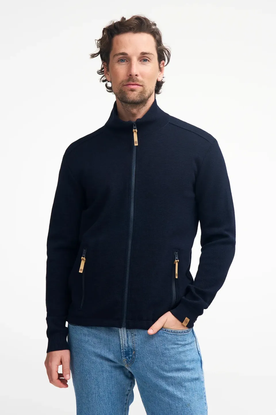 Ivanhoe Helmer Full Zip Pullover Navy 100% Merino