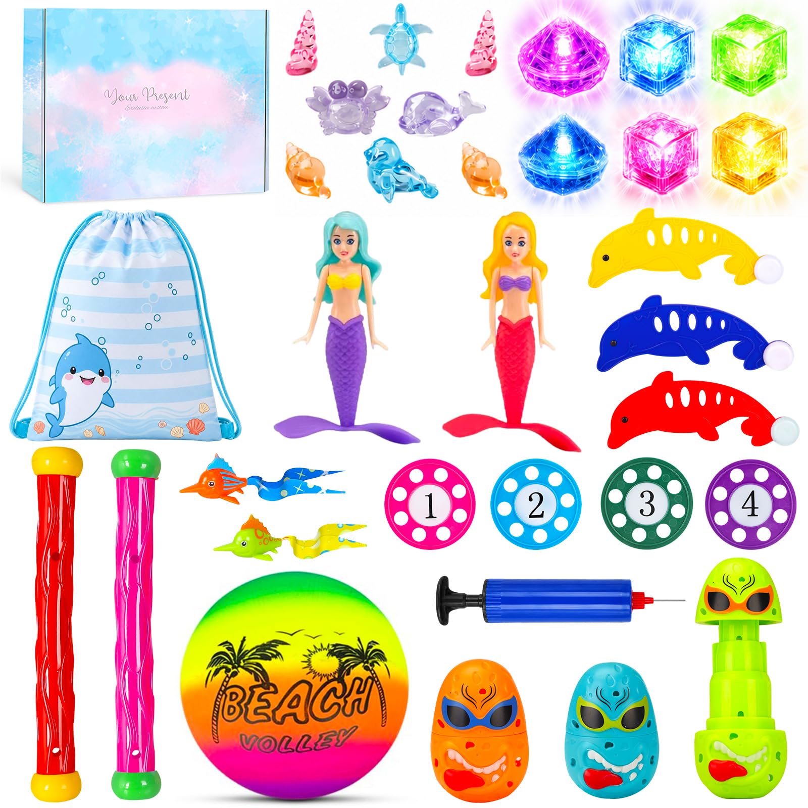 YYDSXK Tauchspielzeug Kinder 34 Teile LED Pool Set