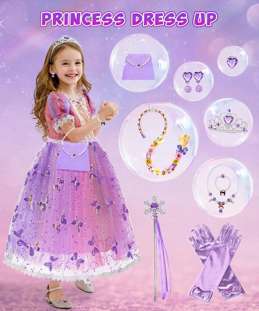 YYDSXK Prinzessin Kleid Mädchen 110 Lila mit Krone Kette