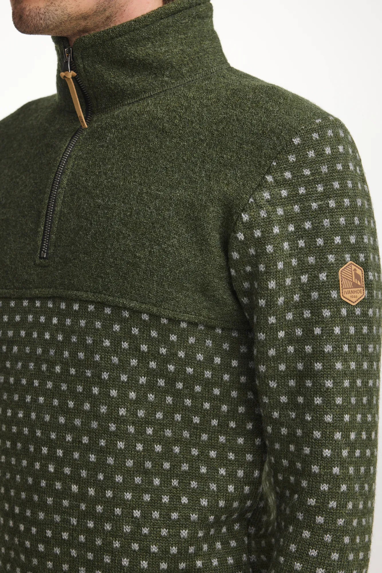 Ivanhoe Sverre Half Zip Pullover Loden Green S 100% Wolle