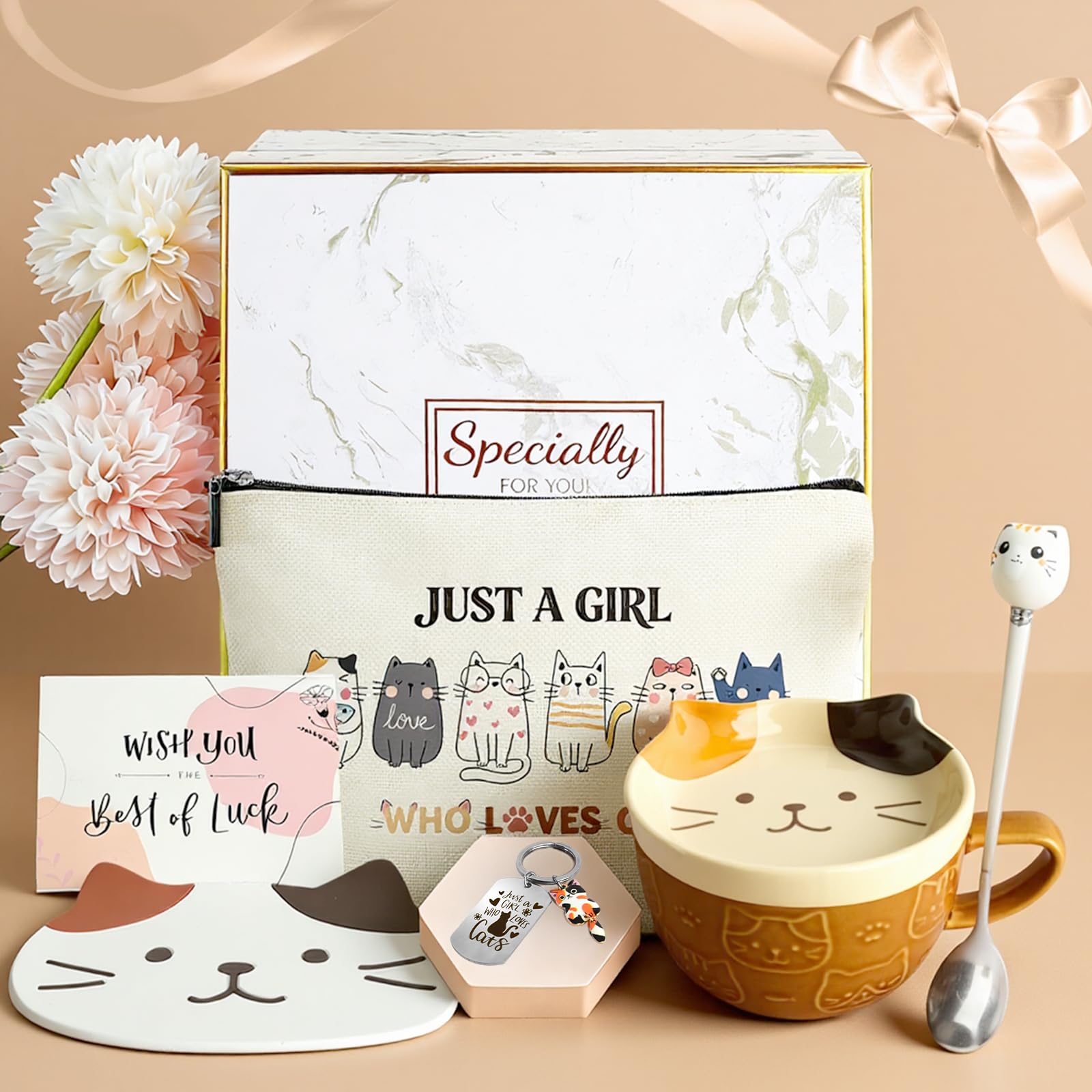 YYDSXK Katzen Tasse mit Deckel 400ml Geschenkset Keramik