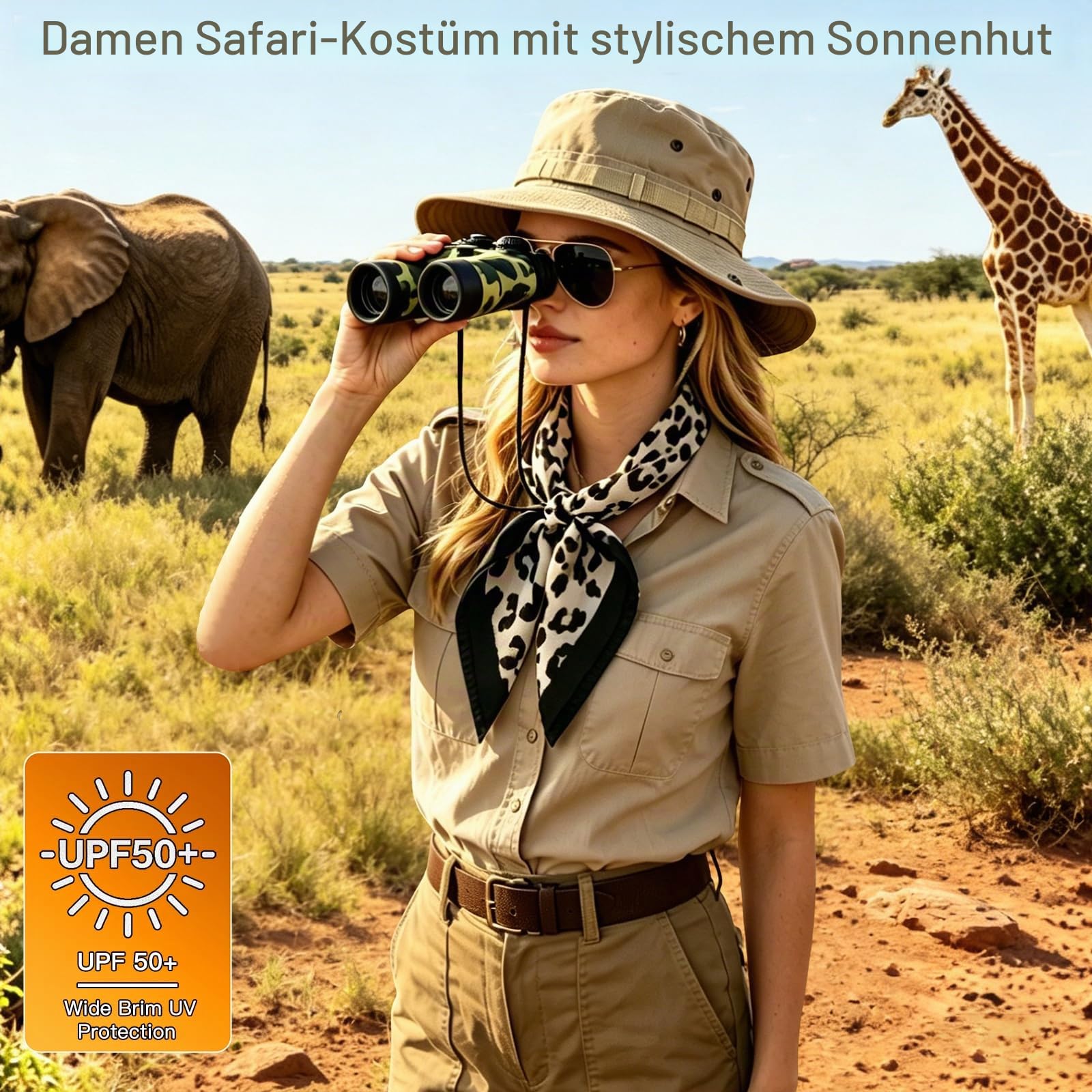YYDSXK Safari Kostüm Damen 6-teilig mit Hut Fernglas