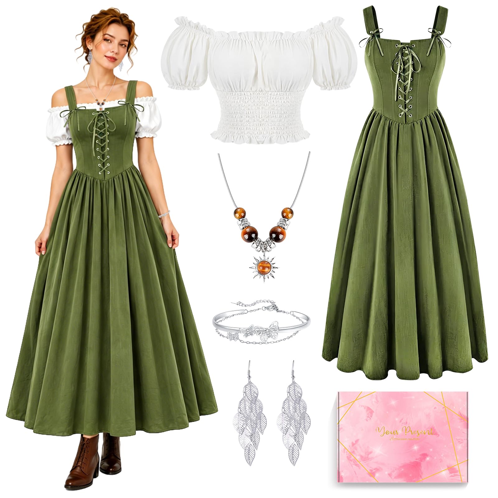 YYDSXK Mittelalter Kleidung Damen Set 2-teilig Gr.M