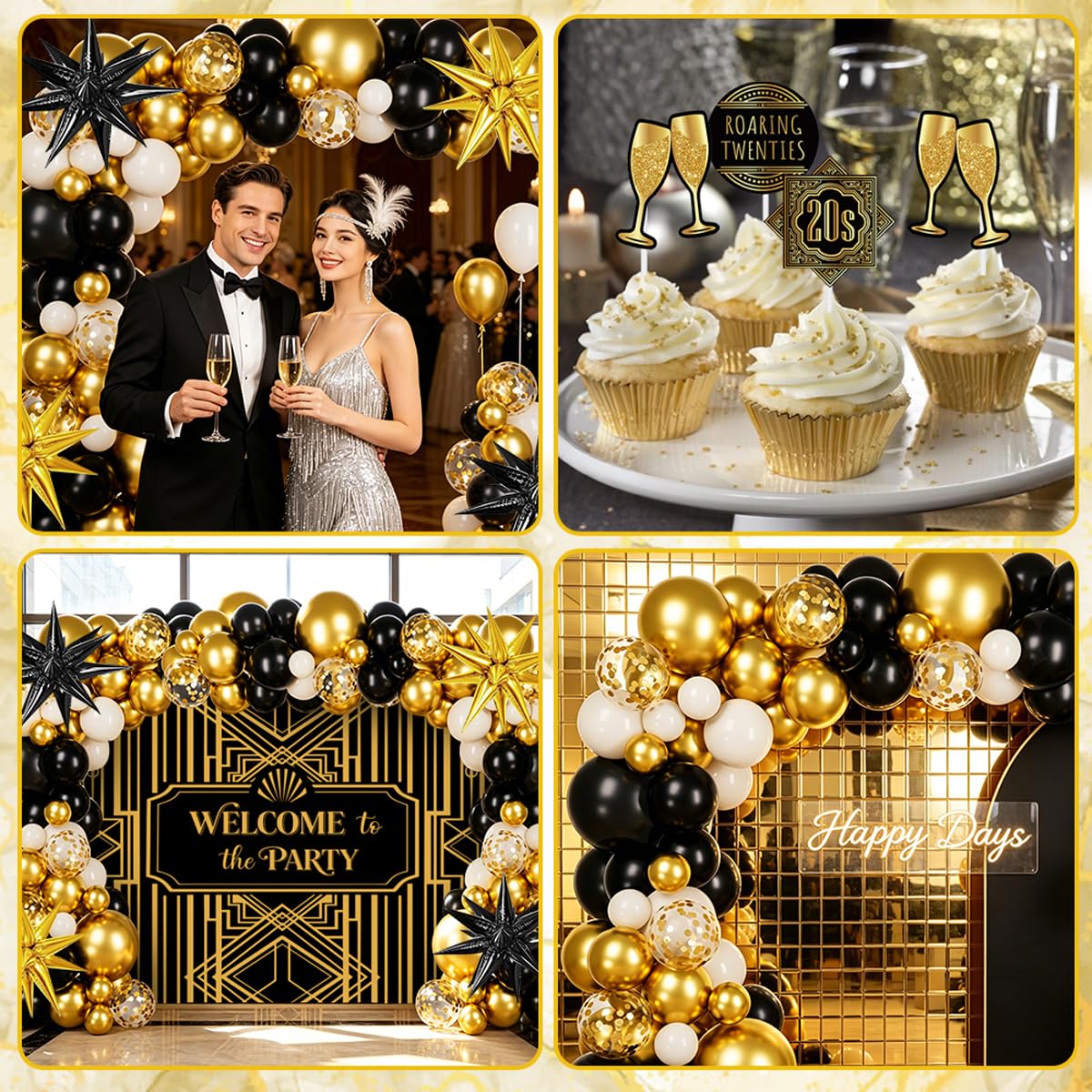 YYDSXK 20er Jahre Party Deko Set Schwarz Gold 131-tlg