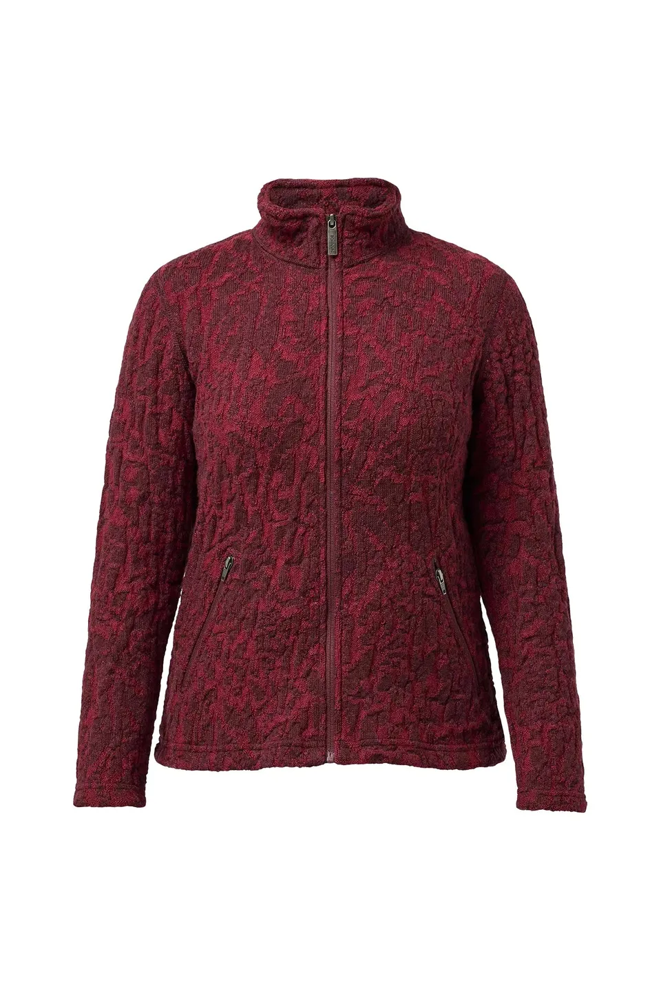 Ivanhoe Ziptröjor Tuva Jaquard Wolljacke 38 Deep Red Filz 100% Wolle