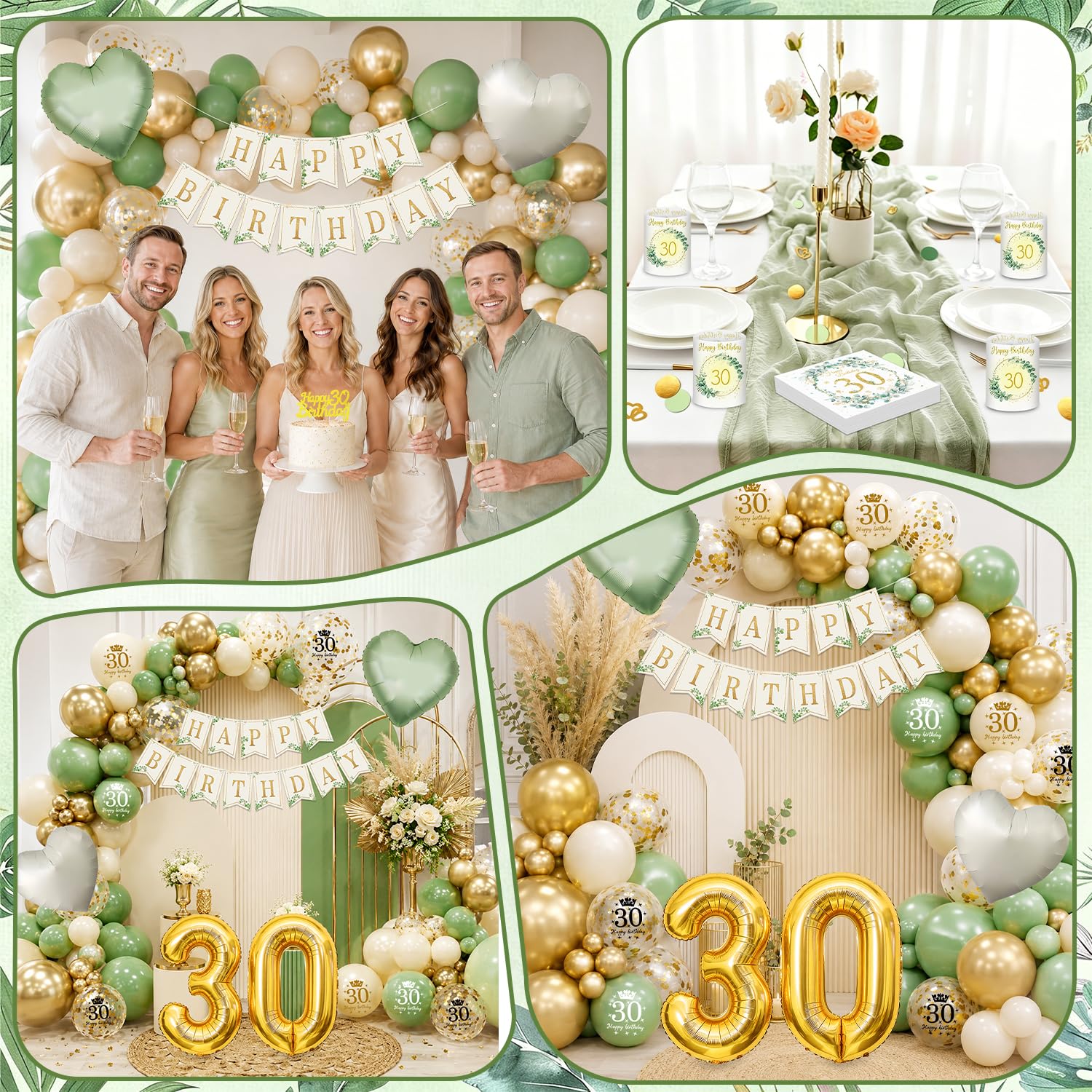 YYDSXK 30. Geburtstag Deko Set Salbeigrün Gold 30 Jahre