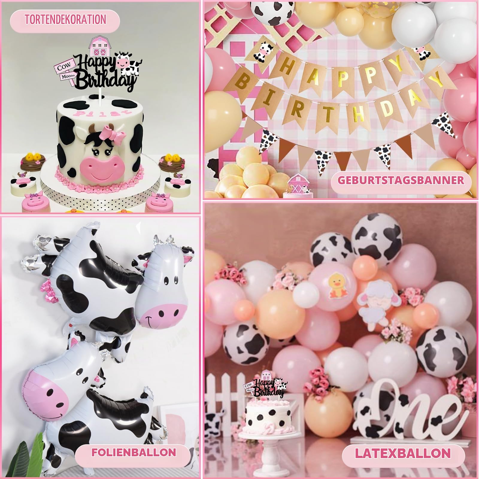 YYDSXK Kuh Geburtstagsdeko Mädchen Rosa Ballon Set