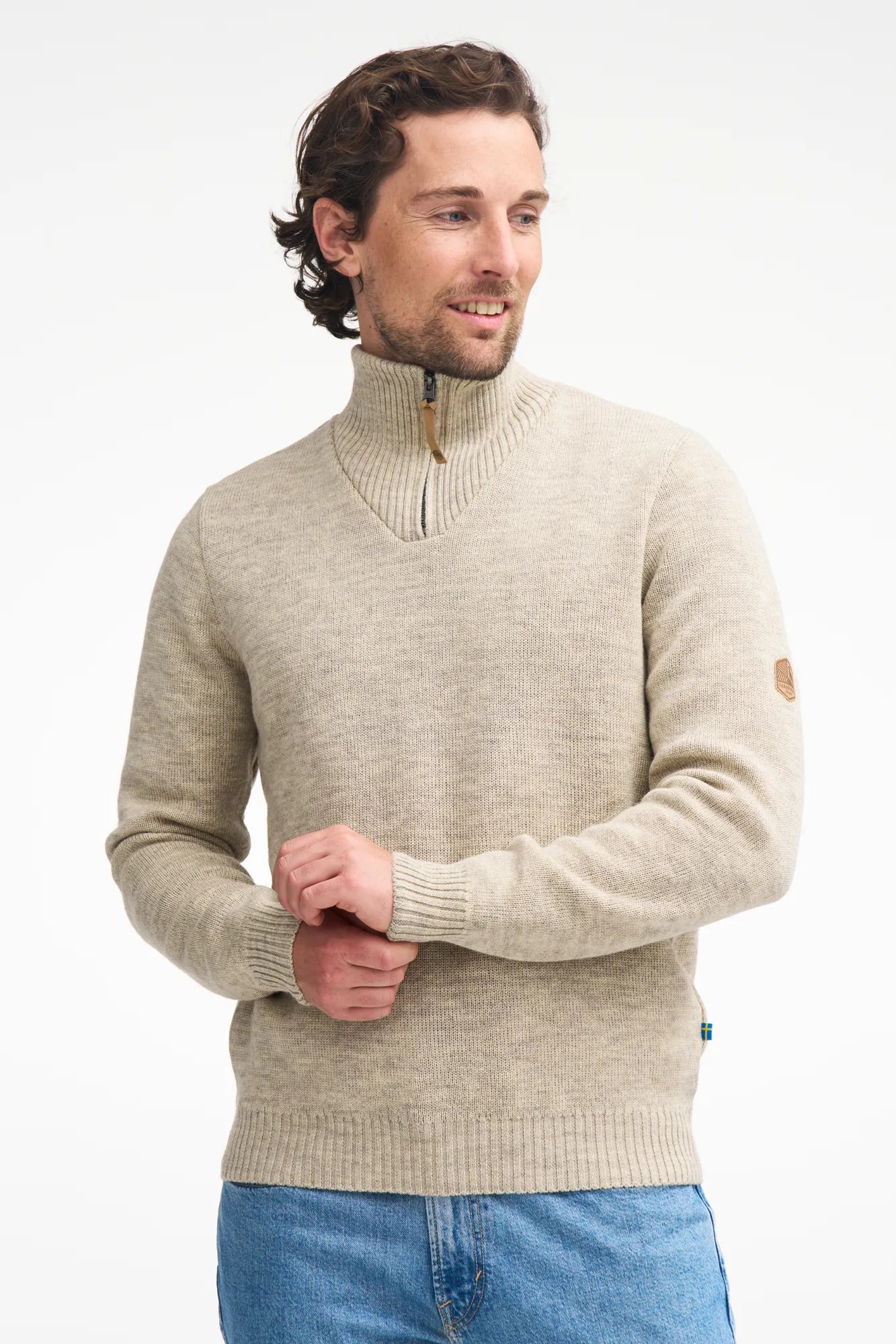 Ivanhoe NLS Elm Zip Wollpullover Herren Nutmeg ungefärbt