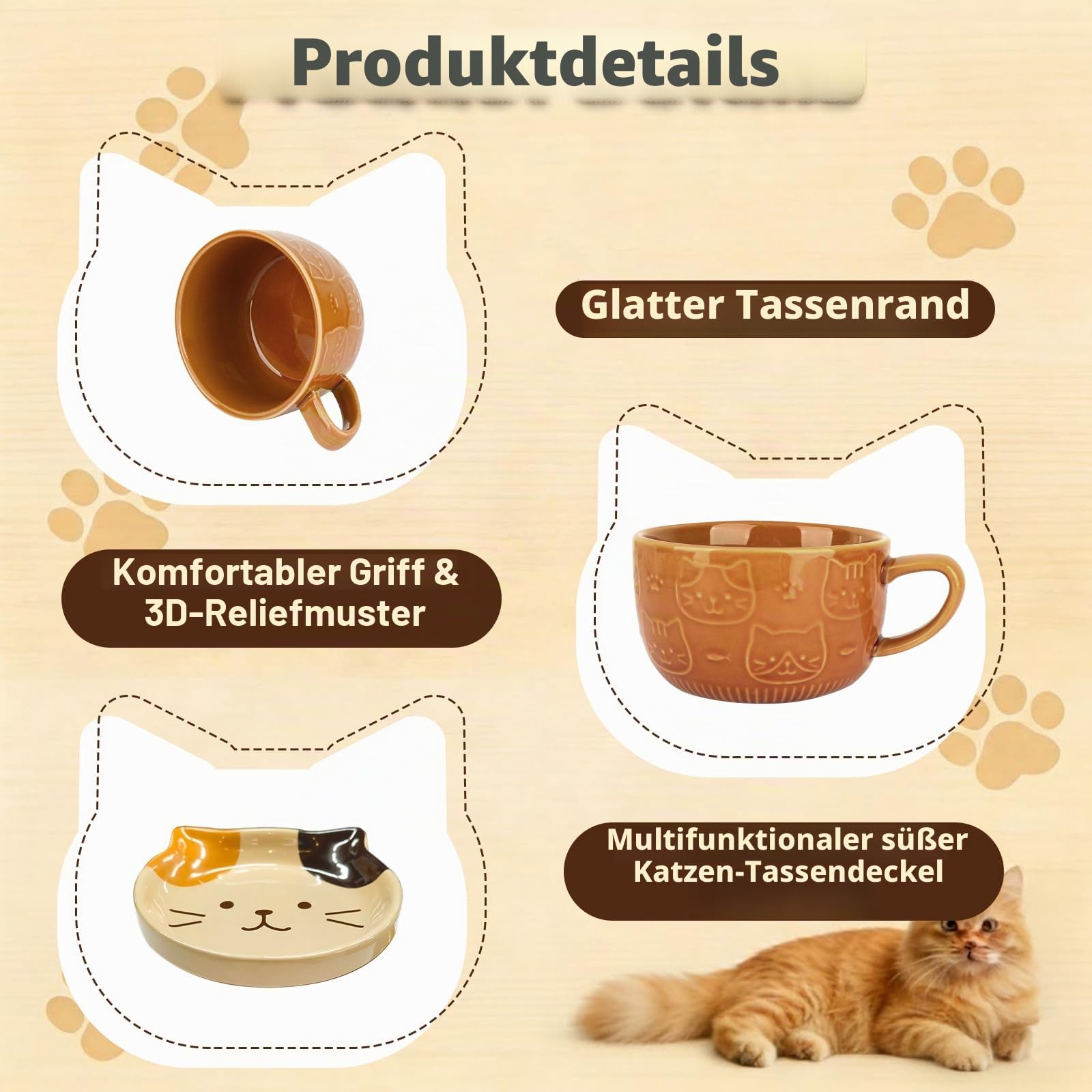 YYDSXK Katzen Tasse mit Deckel 400ml Geschenkset Keramik