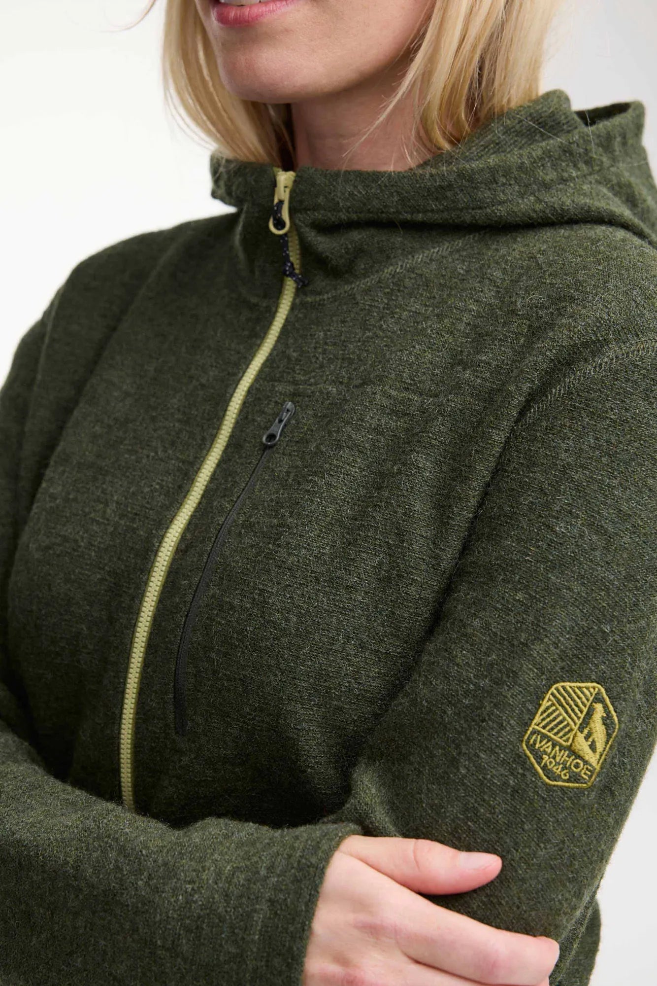 Ivanhoe Tara Hood Hoodie Loden Green Wolle Stretch