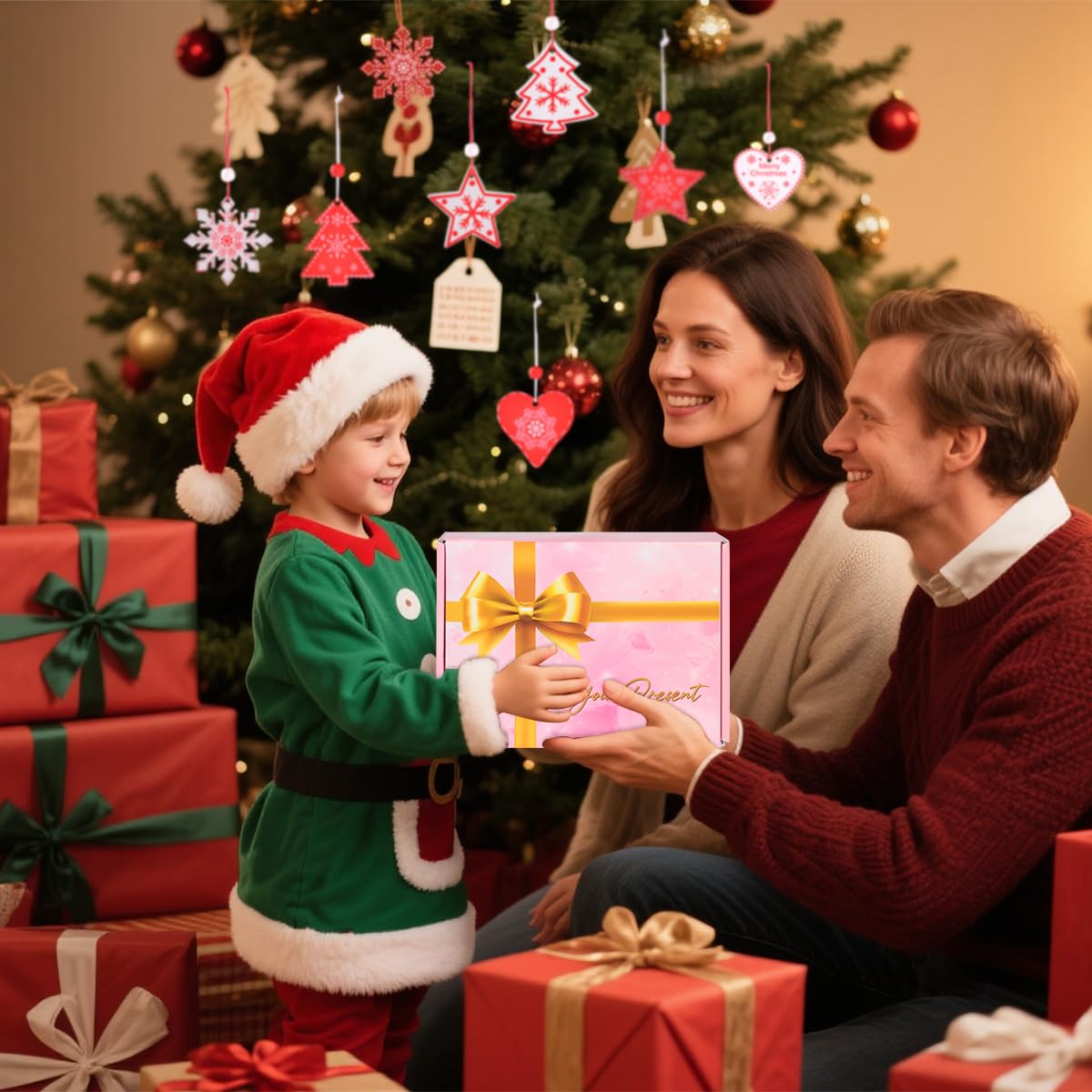 YYDSXK Holzanhänger Weihnachten 48 Stück Rot Weiß