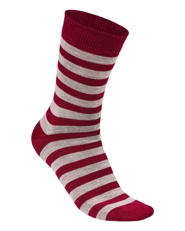 Ivanhoe Wool Sock Stripe Wollsocken Red Bud 90% Merino