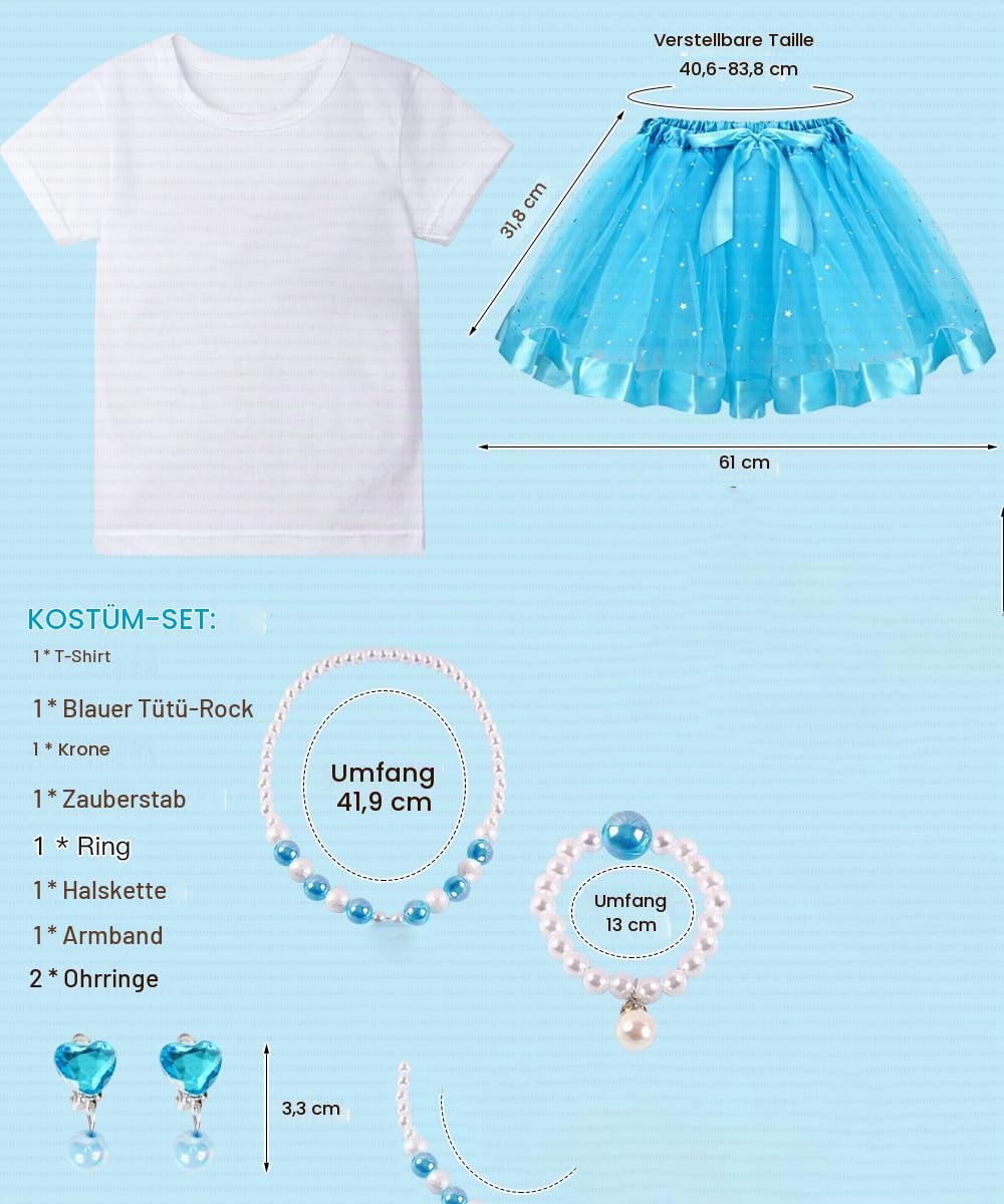 YYDSXK Elsa Kostüm Mädchen Gr. M mit Krone Set