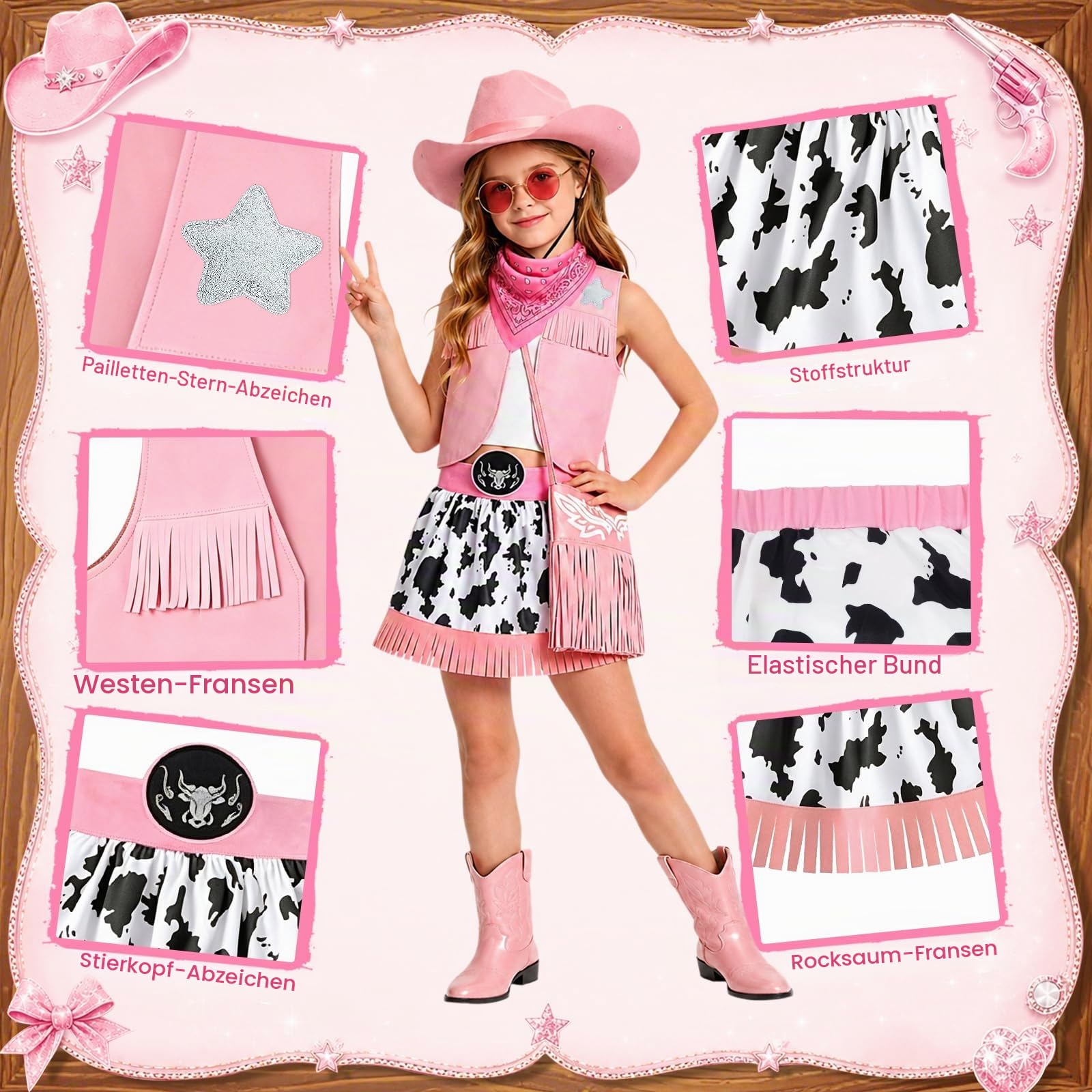 YYDSXK Cowboy Kostüm Kinder Mädchen Weste Gr.130