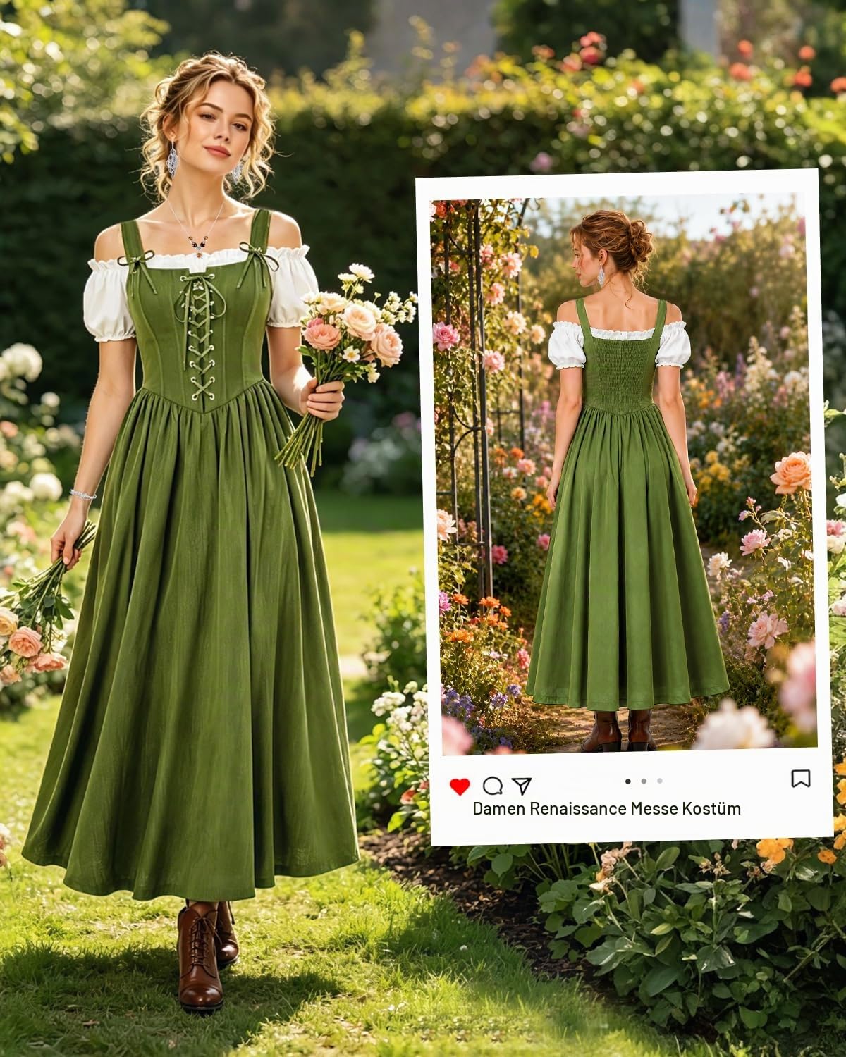 YYDSXK Mittelalter Kleidung Damen Set 2-teilig Gr.M