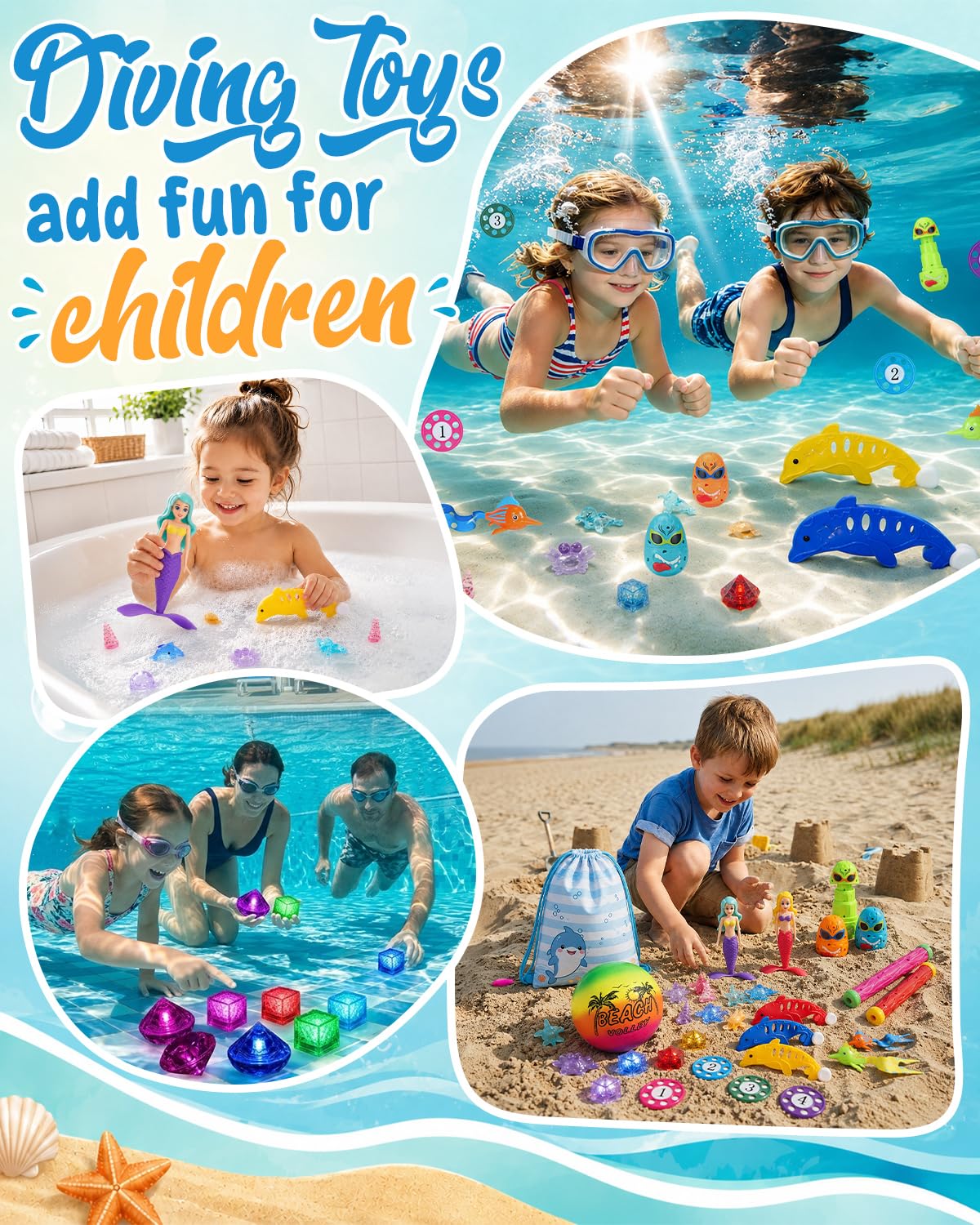 YYDSXK Tauchspielzeug Kinder 34 Teile LED Pool Set