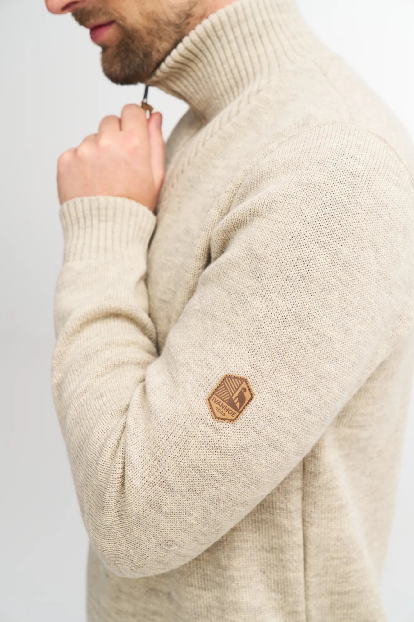 Ivanhoe NLS Elm Zip Wollpullover Herren Nutmeg ungefärbt