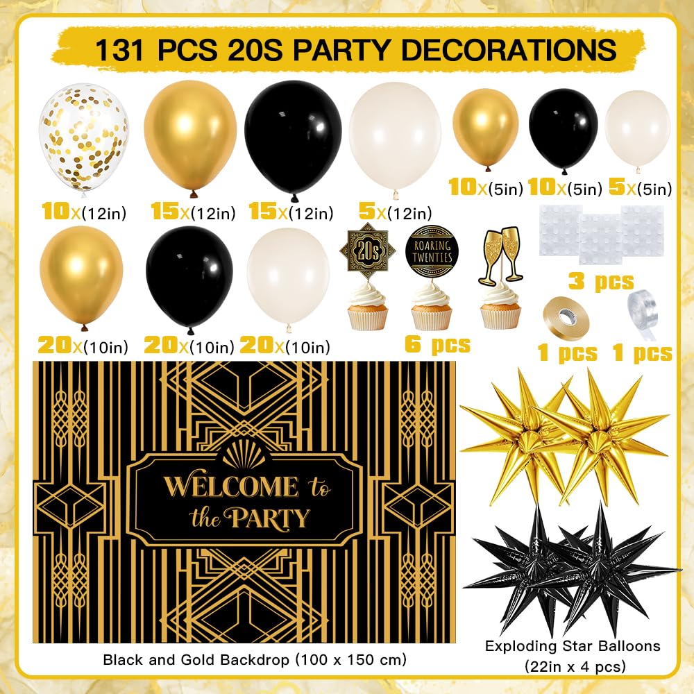 YYDSXK 20er Jahre Party Deko Set Schwarz Gold 131-tlg