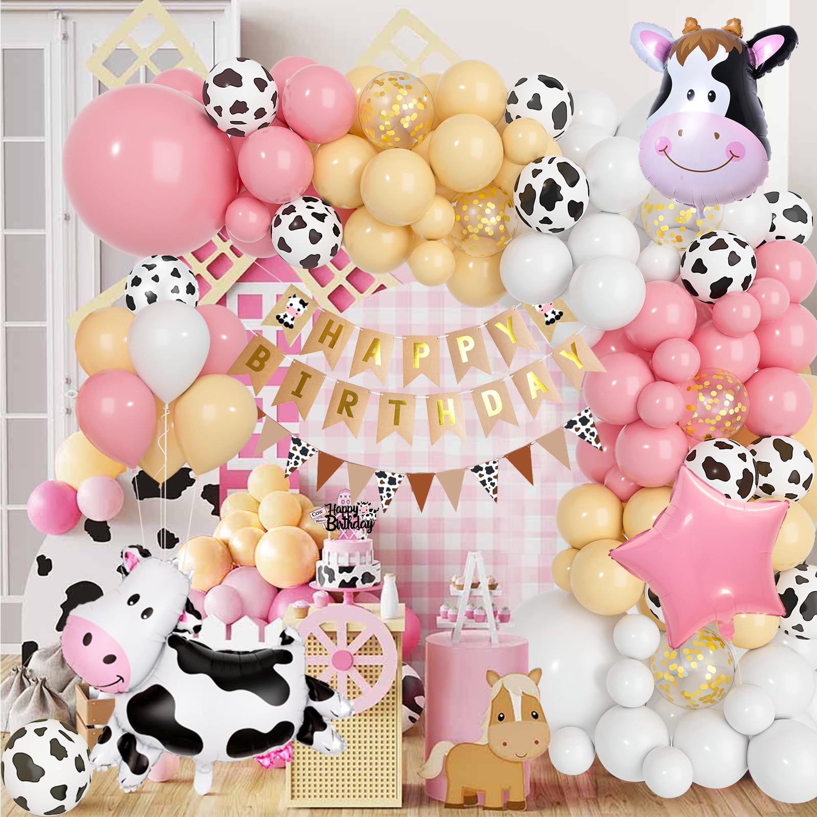 YYDSXK Kuh Geburtstagsdeko Mädchen Rosa Ballon Set