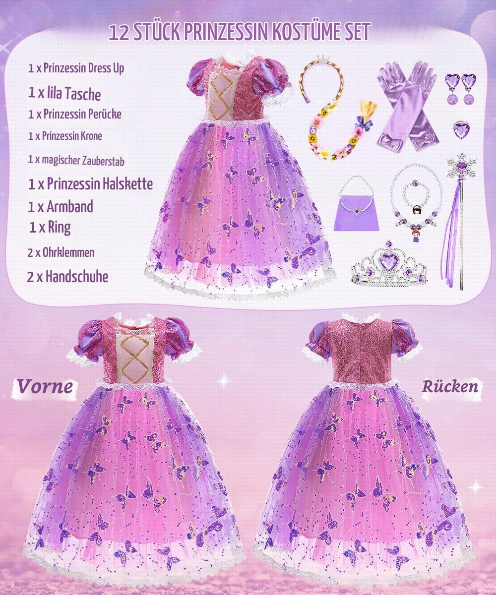 YYDSXK Prinzessin Kleid Mädchen 110 Lila mit Krone Kette