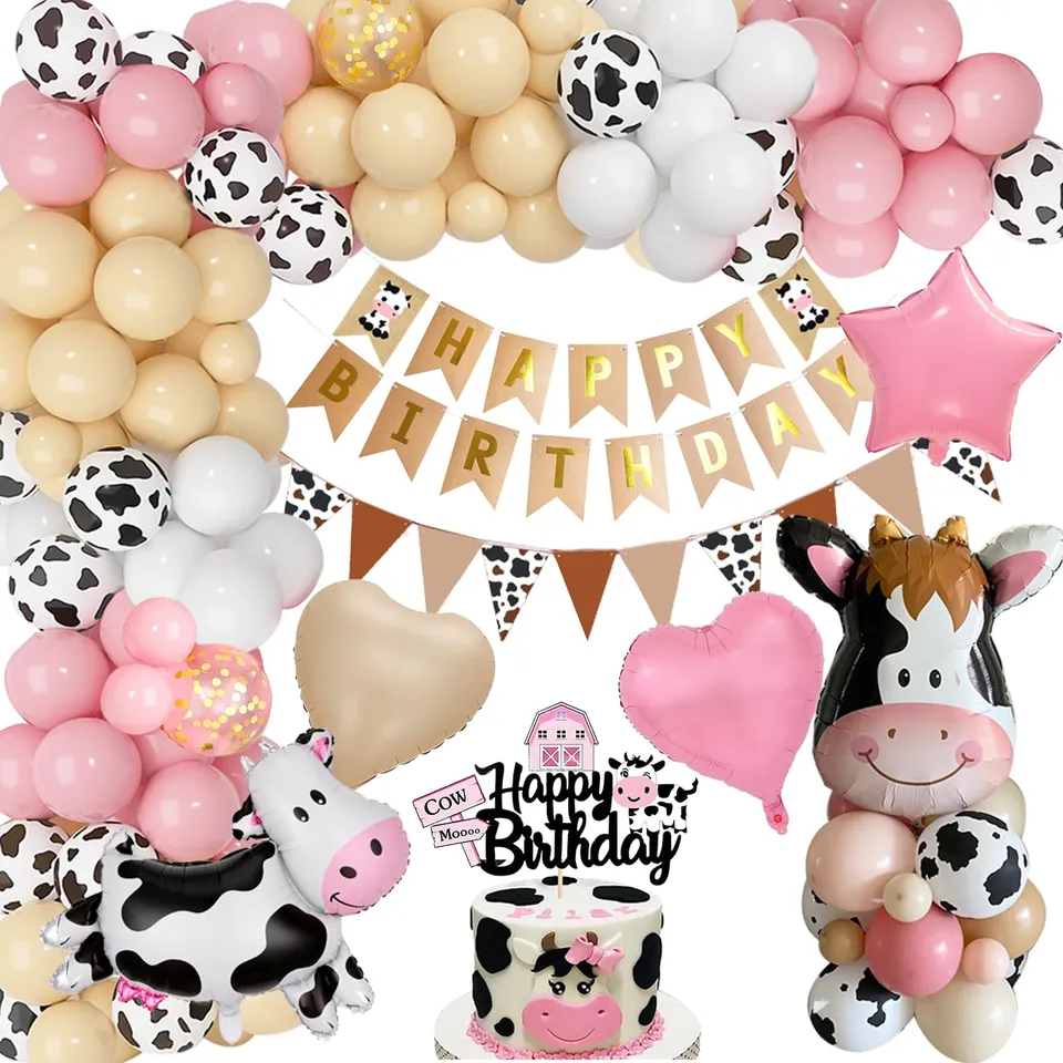 YYDSXK Kuh Geburtstagsdeko Mädchen Rosa Ballon Set