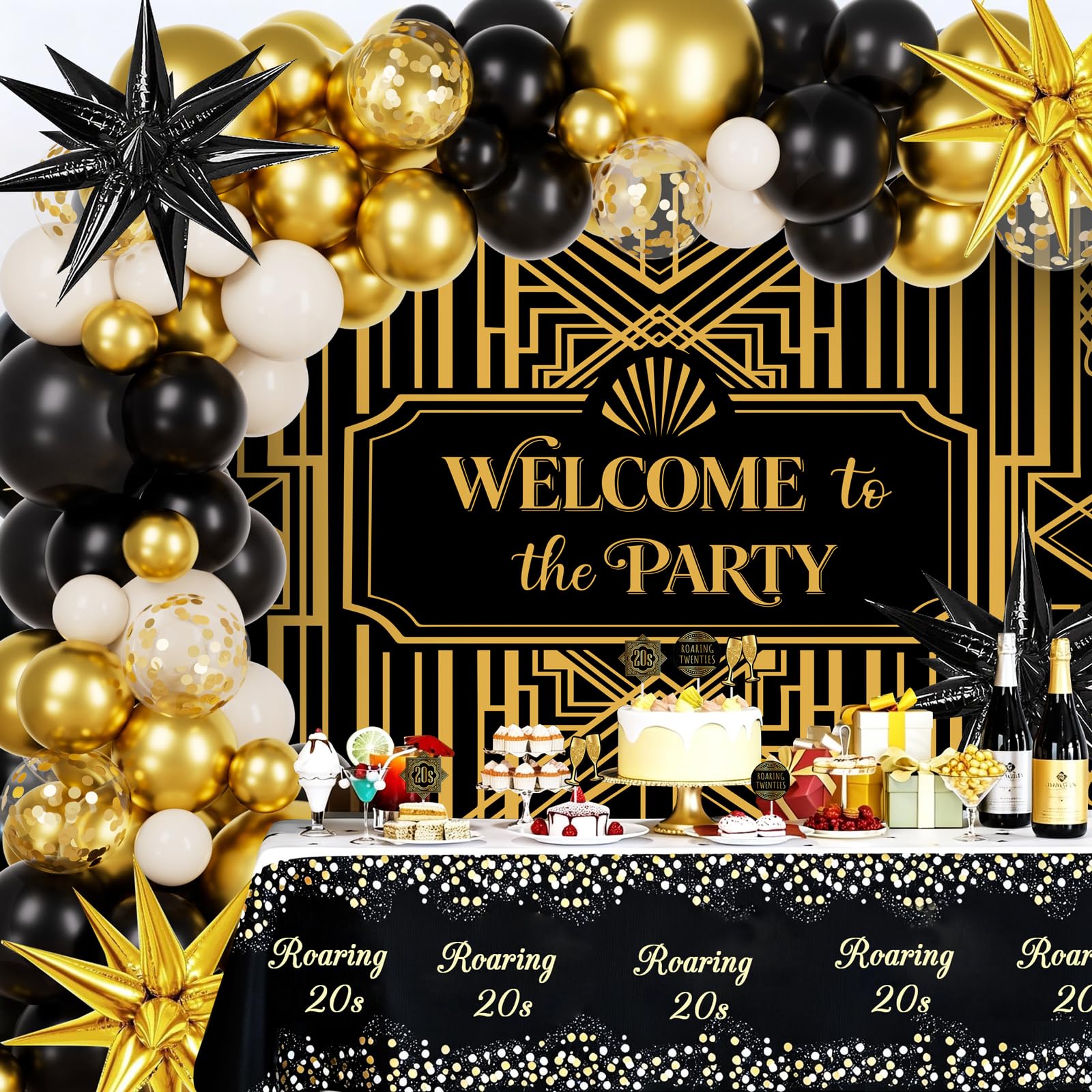 YYDSXK 20er Jahre Party Deko Set Schwarz Gold 131-tlg