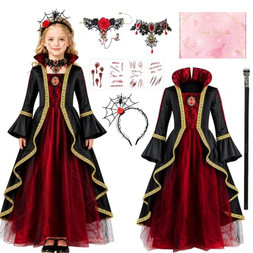 YYDSXK Vampir Kostüm Mädchen Halloween Gr. 120 mit Stock
