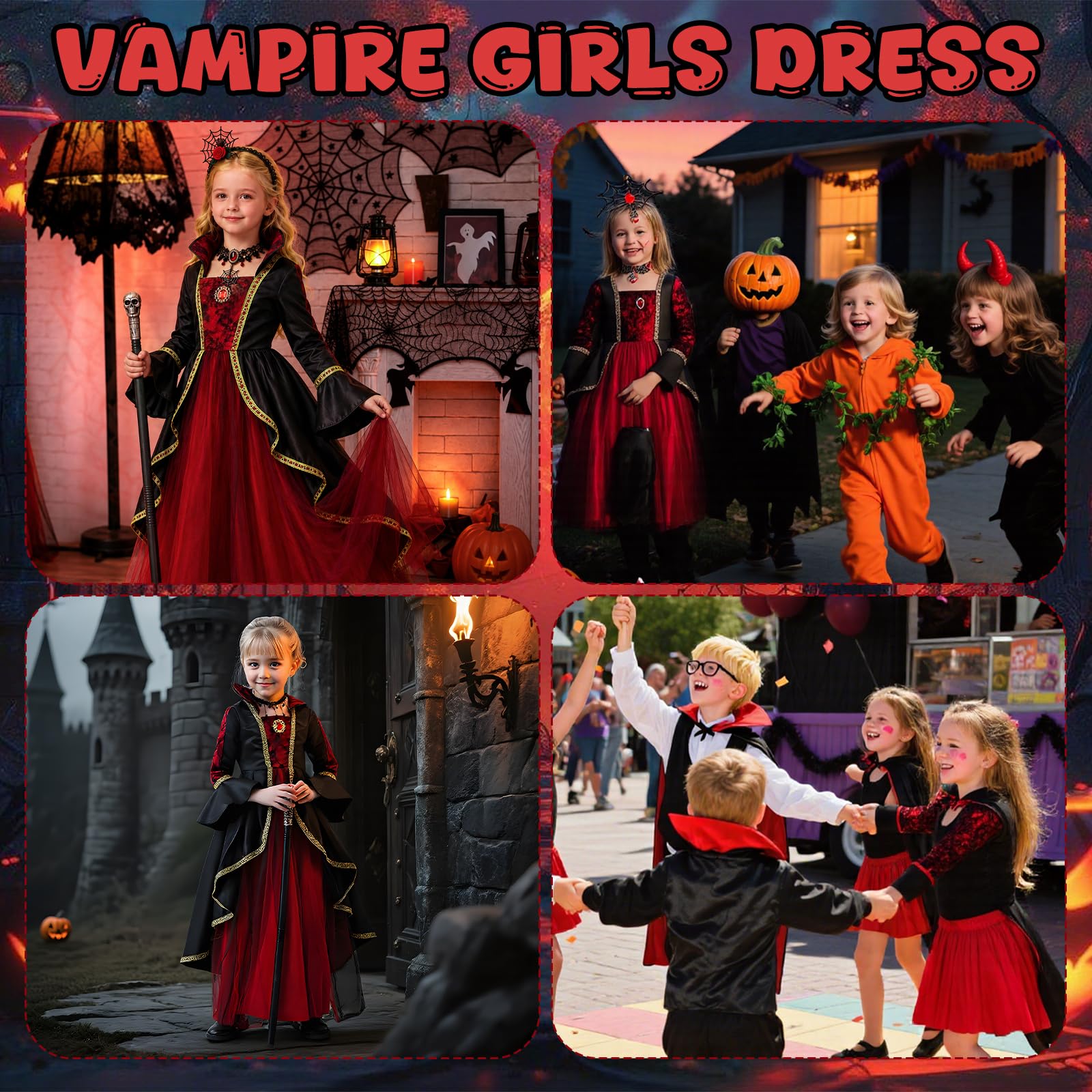 YYDSXK Vampir Kostüm Mädchen Halloween Gr. 120 mit Stock