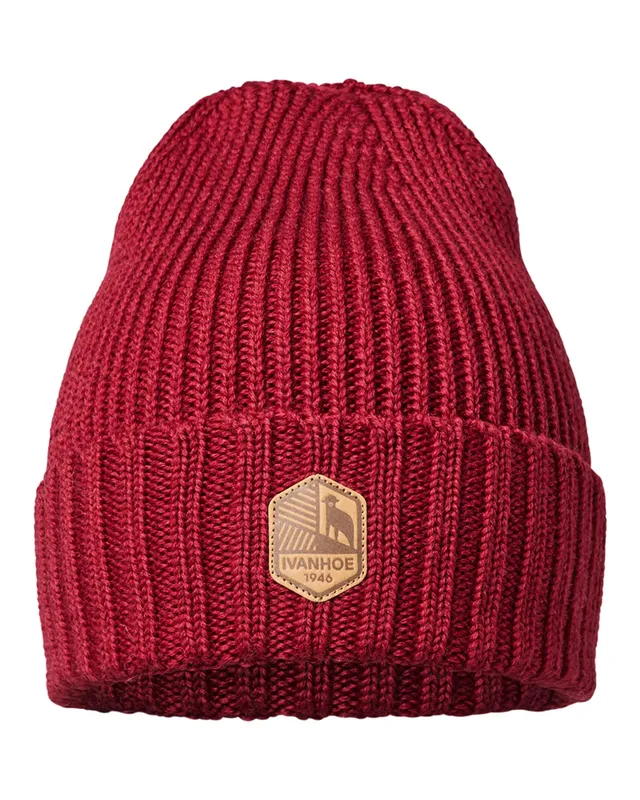Ivanhoe Ipsum Wollmütze deep red 100% Wolle mit Umschlag