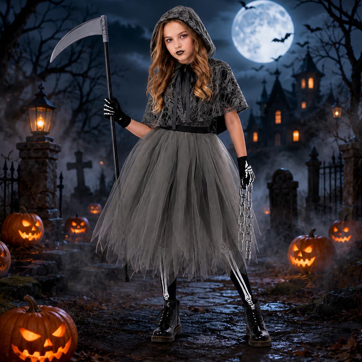 YYDSXK Sensenmann Kostüm Kinder Gr. 140 Halloween
