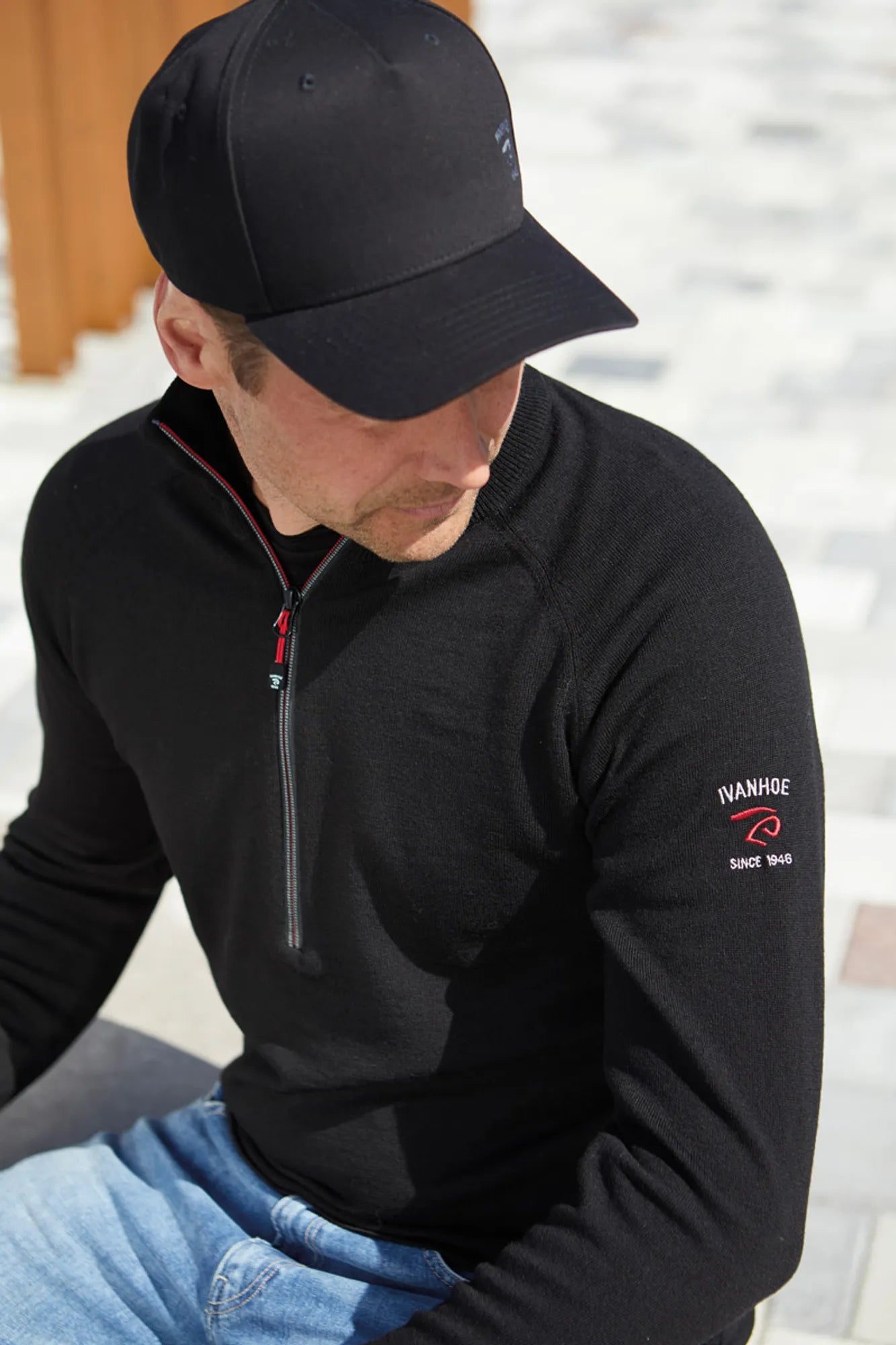 Ivanhoe Jojje Half Zip Pullover Schwarz Größe M Merino