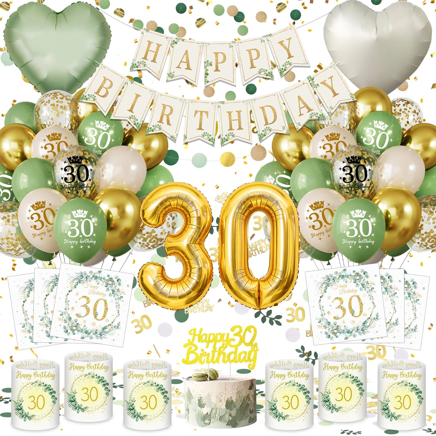YYDSXK 30. Geburtstag Deko Set Salbeigrün Gold 30 Jahre
