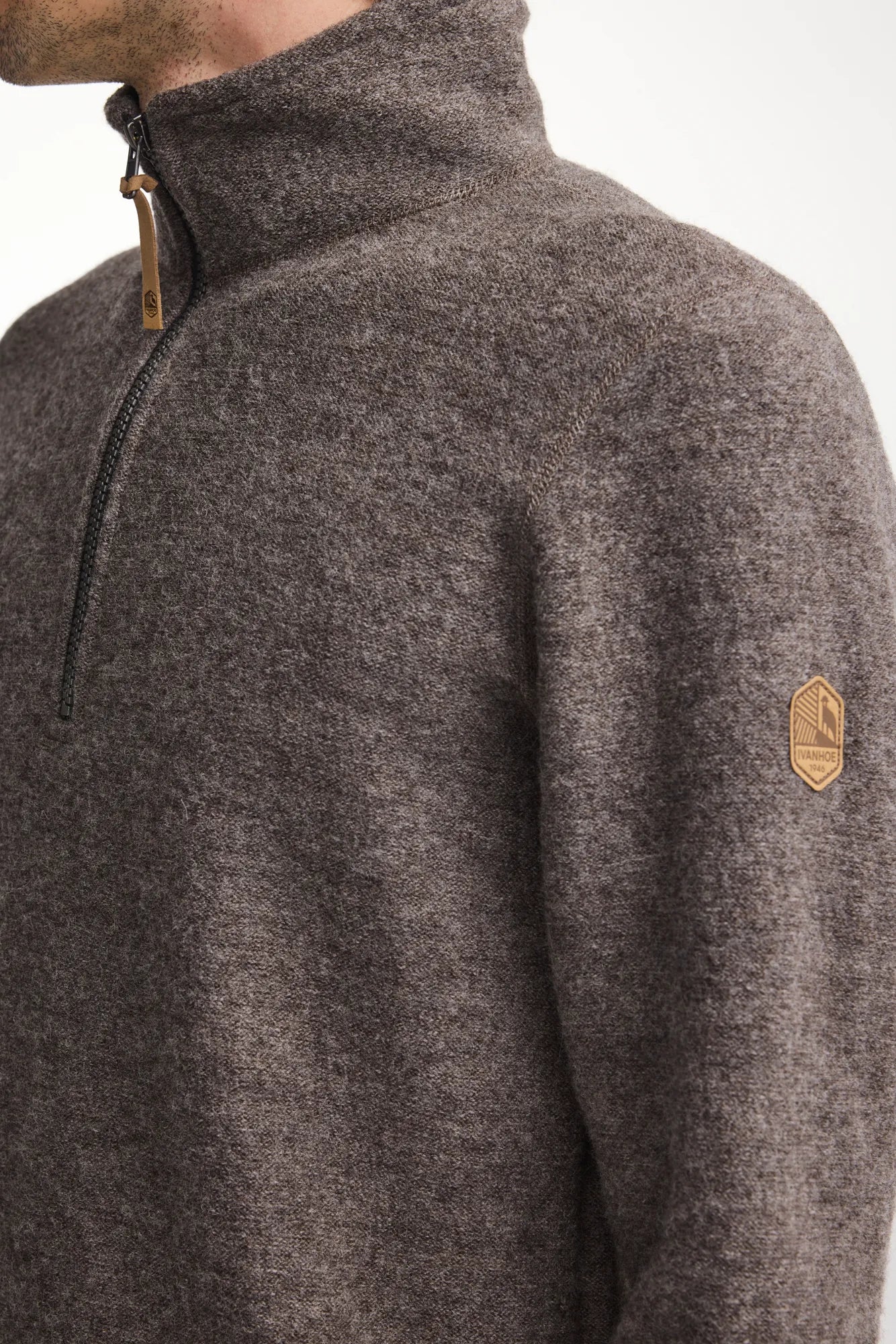 Ivanhoe Brodal Half Zip Wollpullover Nutmeg 100% Wolle