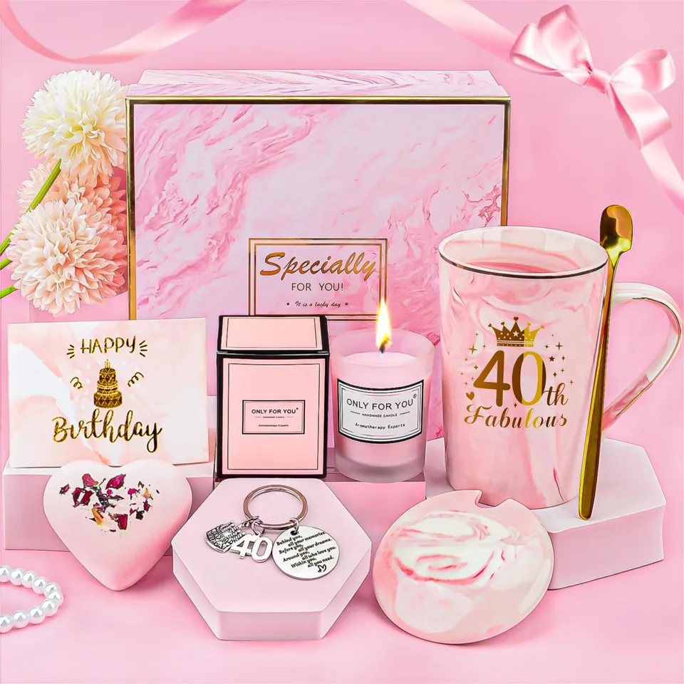 YYDSXK 40. Geburtstag Tasse Set Rosa Geschenkbox
